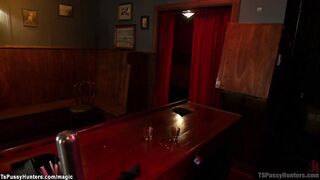 Shemale fucks hot babe in uncles bar
