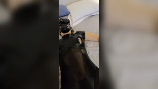 Double penetration with sex toy, catsuit, ball gag and scuba mask