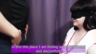 Nurse helps to drain nuts and tastes cum