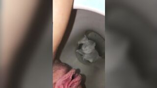 Big pussy lips pissing in the toilet closeup