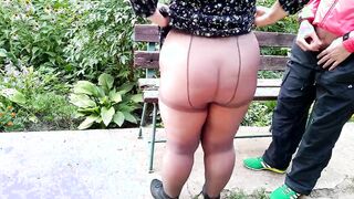 cougar inside nylon tights gets and give a golden shower