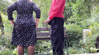 Double pee stepmom inside stockings and stepson public