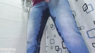 Pee desperation wetting jeans