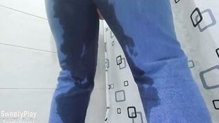 Pee desperation wetting jeans