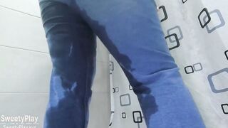 Pee desperation wetting jeans