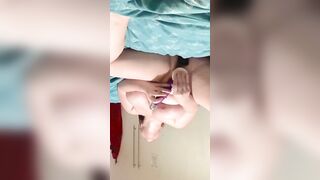 Close up nude dildoing selfie made with iPad screen