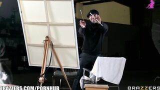 Passionate artist finds his blonde muse with long jugs