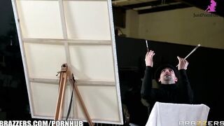 Passionate artist finds his blonde muse with long jugs