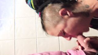 Bathroom BLOWJOB with kinky bimbo