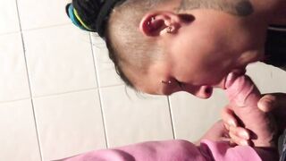 Bathroom BLOWJOB with kinky bimbo