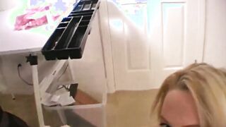 Nikki tugs on rough dick up close