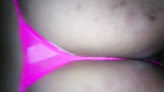 I put on the pink lingerie that he likes so much and he records how I rides it and liking it