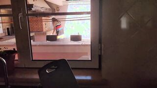 wetting stepmother with water hose for her to take her