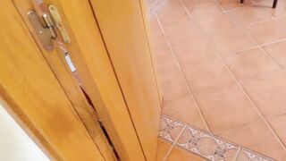 wetting stepmother with water hose for her to take her
