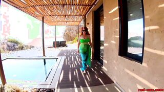 Big Boobed red head cougar Red XXX gets off poolside