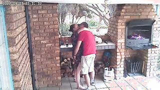 Spycam: CC TV self catering accomodation lovers fucking on front porch of nature reserve