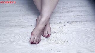 Anna is showing off with her soft foot. It's very stimulating.