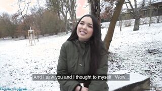 Flash porn video – Outdoor Agent Spanish Dark Haired Flashes Long Natural Boobies into the Snow
