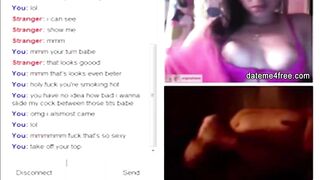 hot Dark Hair showing her great melons for jerking bro