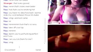 hot Dark Hair showing her great melons for jerking bro