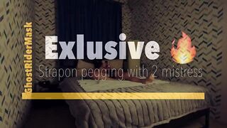 Exclusive. Fake-Dick pegiing with 2 domina and 2 cumsh
