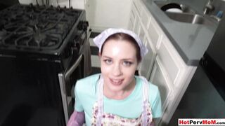 Grateful MILF gave a blowjob to stepson