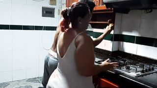 Fucking the neighbors inside the kitchen