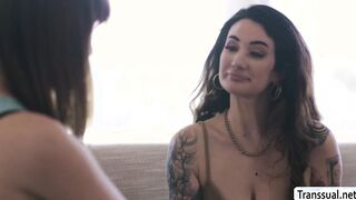Horny tattooed MILF fucked by TS stepteen