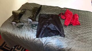 The ex-wife showers before dressing Cutie for anal