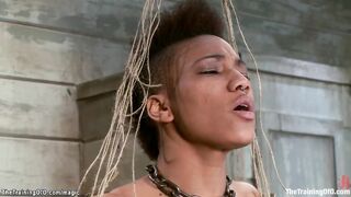 Ebony made to fuck big cock to gimp