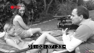 Dark Haired dyke pounces on the blonde who has always had a hard double ended sex toy fantasy