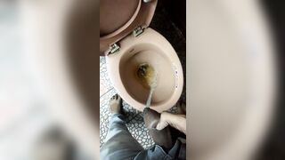 Indian boy pissing in toilet