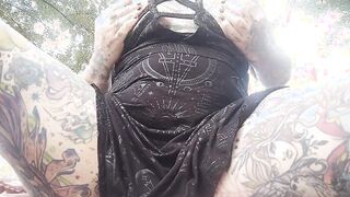Vulgar forest MILF witch plays with herself