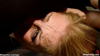Bound blond caned and fucked in the gym