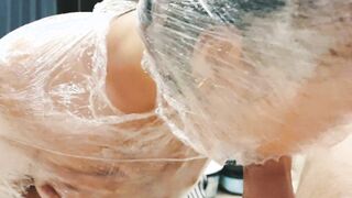 Plastic wrapped chinese eighteen pounded rough into her booty