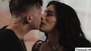 Thin TS stepmom lets stepson bang her ass