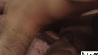 Thin TS stepmom lets stepson bang her ass