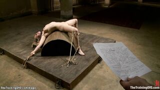 Back arched and bound trainee whipped