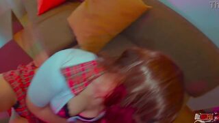 Blows and fucks on the couch with stepdad