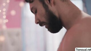 Busty TS analed and toyed by guy neighbor