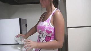 Kayden Krush rubbing her melons and vagina with ice cube and fingers