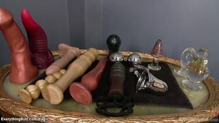Three anal lesbians ride monster toy