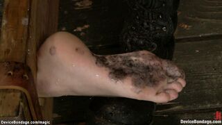 Bound in stocks slave candle waxed