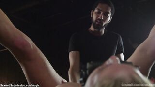 Black camera man torments busty MILF