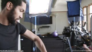 Black camera man torments busty MILF