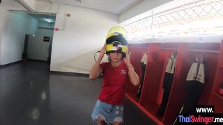 After driving a kart teen rode big dick