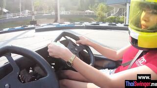 After driving a kart teen rode big dick