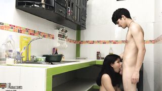 I find my vulgar stepsister into the kitchen and end