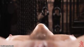 Hogtied suspended slave machine fucked