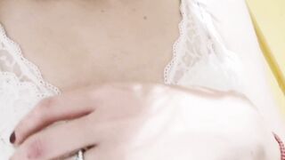 Gentle masturbation into voluptuous white panties